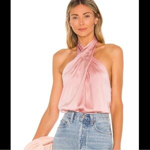 Superdown Amerie Pleated Satin Halter top in pink